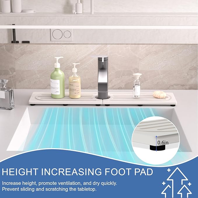 Kitchen Sink Faucet Mat, Water Absorbent Kitchen Faucet Mat, Durable Sink Splash Guard with Raised Feet, Diatomite Fast Drying Kitchen Sink Faucet Mat, Bathroom Stone Drying Tray for Counter
