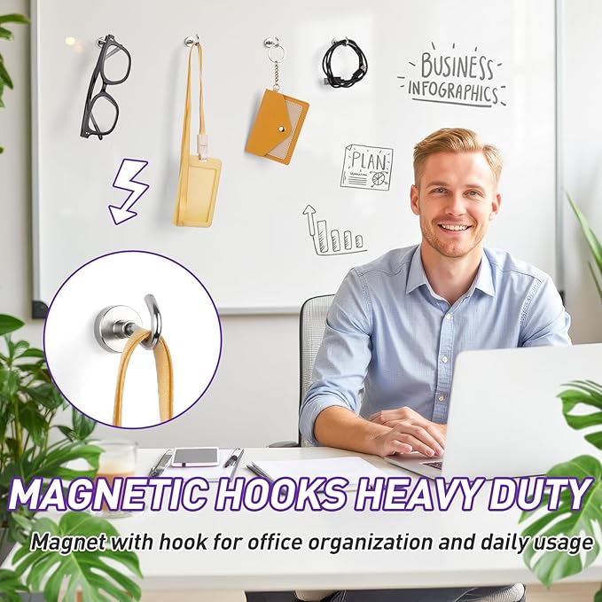 100 Pack Magnetic Hooks for 2026 Cruise Cabins Beach Vacation 30lbs+ Heavy Duty Magnet with Hook Metal Magnetic Hooks for Kitchen Fridge Grills Hanging Magnet Hooks for Classroom Locker Whiteboard