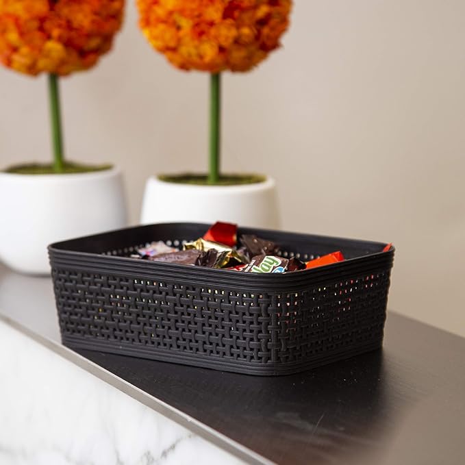 BINO | Woven Plastic Basket | XS (Black), 5-Pack | THE JUTE COLLECTION | Home Organization, Space-Saving Storage, Stylish Design | Jute Basket | Plastic Storage Basket