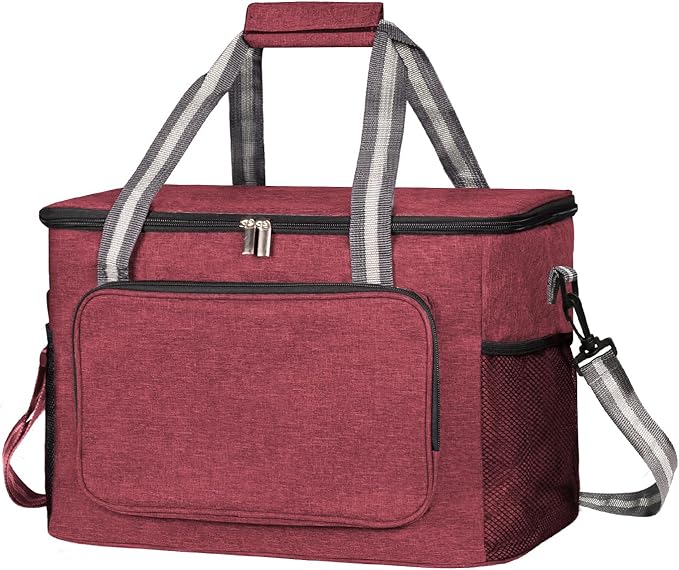 iknoe Large Collapsible Cooler Bag, 24L Insulated Bags, Leakproof Lunch Cooler Tote with Multi-Pockets for Adult Insulated Thermal Bag for Beach, Picnic, Office Work, Claret 36-Can