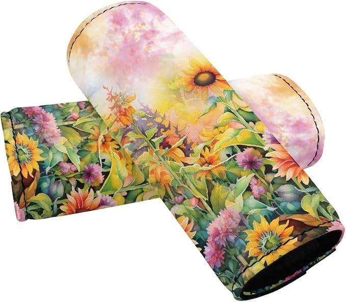 KUIFORTI Sunflower Luggage Handle Wraps for Suitcase Soft Grip Handle Cover Set of 2 Pcs, Women Girls Suitcase Protective Handle Cover Reusable, Floral Print