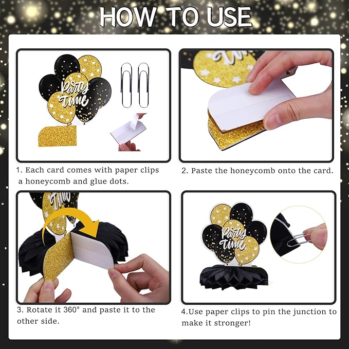 Refavor 70th Birthday Decorations Men, Happy Vintage 70 Years Old Honeycomb Centerpieces Party Decor for Women, 9pcs Cheer Black Gold Table Supples