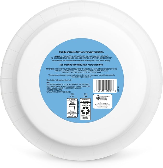 Amazon Basics Ultra Paper Plates, 10 Inch, Disposable, 100 Count, Packaging May Vary