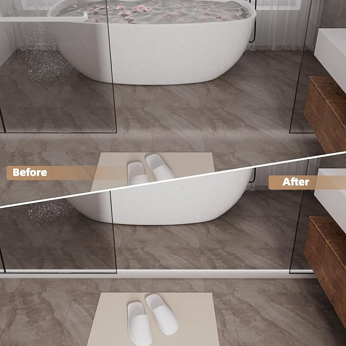 118" White Shower Threshold Water Dam Stopper for Dry and Wet Separation, Self-Adhesive Collapsible Walk-in Shower Splash Guard Seal Strip, Silicone Sink Edge Water Barrier for Bathroom and Kitchen