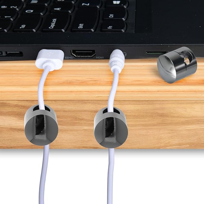 8 Sets Charger Holders for Cords, Black Adjustable Cable Anchor Holders, Adhesive Metal Cord Clips, Cable Management Wire Organizers for Desk, Office, Nightstand