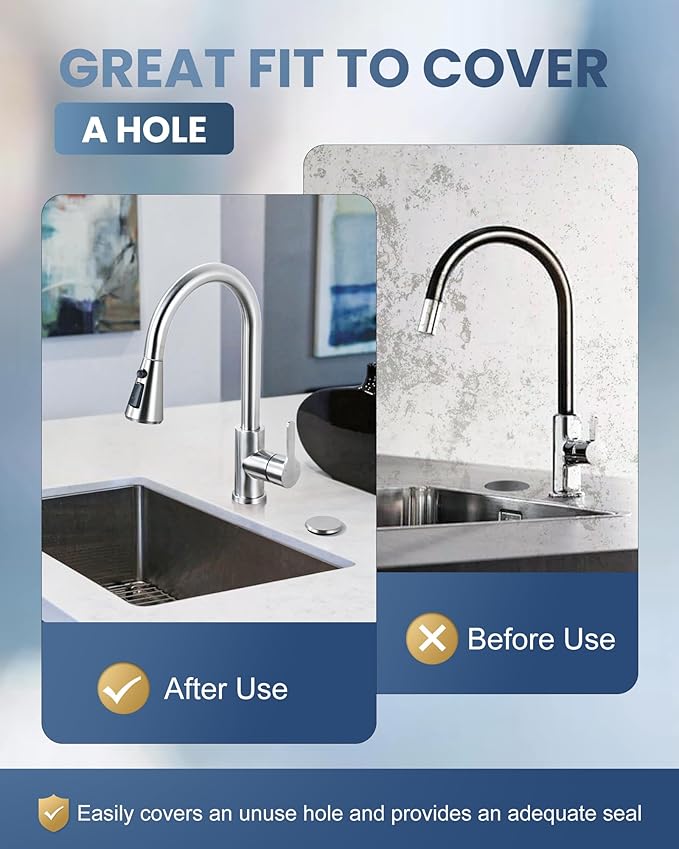 ARCORA Kitchen Sink Hole Cover: Premium Faucet Hole Plate Stopper Plug, Countertop Extra Hole Plastic Cap for Soap Dispenser Sprayer Tap, Brushed Stainless Steel