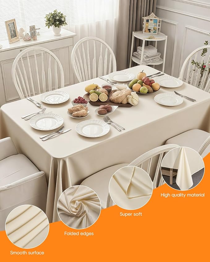 Goodluck 6 Pack Ivory Tablecloth 90 x 132 Inch – Rectangular Polyester Table Cloth, 6-8 Ft Tables – Reusable, Machine Washable Cover for Wedding, Birthday, Party Banquet and Event Decoration