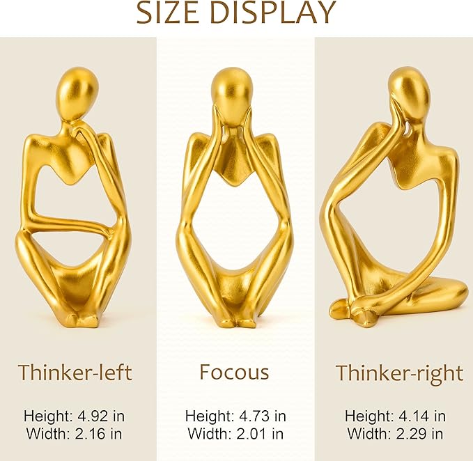 Thinker Statues and Sculptures,Sandstone Resin Thinker Statue Ornaments, Abstract Style Sculptures, Housewarming Gifts, Home Decorations, Living Room Desk Decor (Gold)