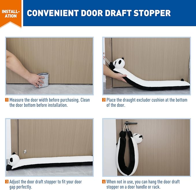 MAGZO Under Door Draft Stopper 36 Inch, Weighted Animal Noise Blocker for Door, Panda Draft Guard with Hook Loops