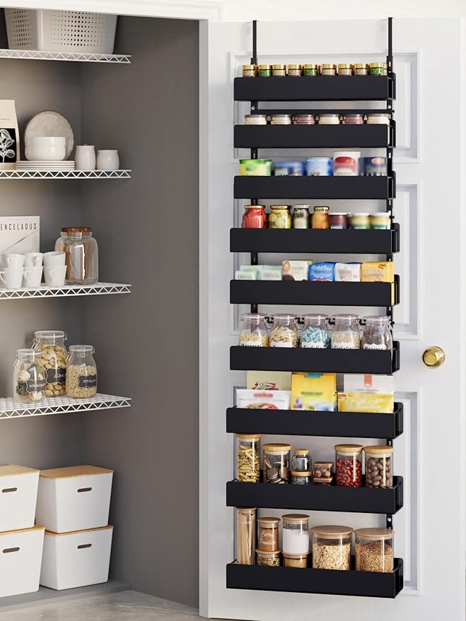 Over The Door Pantry Organizer - 9-Tier Hanging Spice Rack with Metal Shelving for Kitchen Pantry Organization and Storage, Black