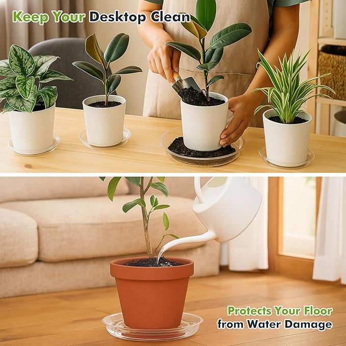 30 Packs 18" Extra-Large Clear Plant Saucers for Indoor Outdoor Use, Heavy Duty Plastic Plant Trays for Planters, Bulk Flower Pot Drip Trays to Catch Water, 4 to 20 Inch