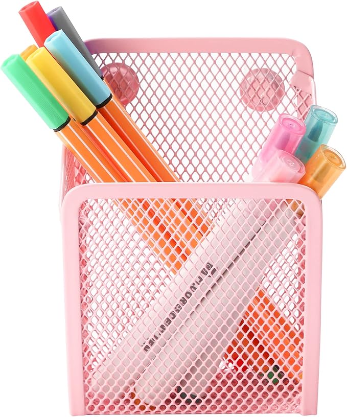 Magnetic Pencil Holder,Mesh Stainless Steel Pen Basket, Metal Writing Utensil Storage Organizer for Whiteboard,Blackboard,Kitchen, Locker, Home, or Office