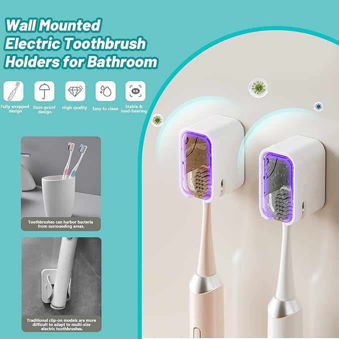 2 Pack Toothbrush Holders for Bathroom, Self Adhesive Wall Mounted Toothbrush Holder with Cover, Single Toothbrush Dispenser Storage Organizer for Family, Travel, Waterproof and Dustproof (Brown)