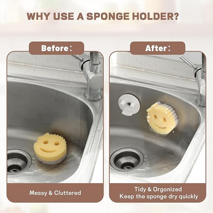 Discount Parts Direct Sponge Holder For Scrub Daddy Mommy Sponge, Bathroom Kitchen Sink Caddy Organizer Storage with Suction Cup, Dishwasher Safe, Keep Sponge Dry, White 1-pack