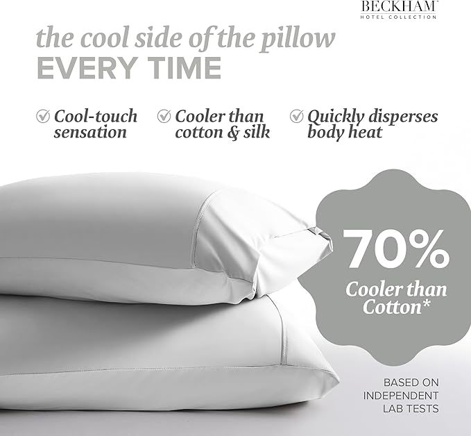 Beckham Hotel Collection Cooling Pillowcases for Hot Sleepers, King Size Set of 2, Cool Bedding, Envelop Closure, Silky Soft, Breathable, Moisture-Wicking, White