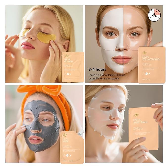 Orange 33 Pcs Facial Kit For Women, Skin Care Gift Set, Self-Care Kit, Spa & Bath & Body Basket Gift, Beauty Care Bag Set, Collagen Gel Mask, Pampering Kit, Birthday Gift, Christmas, Wife, Mother Day