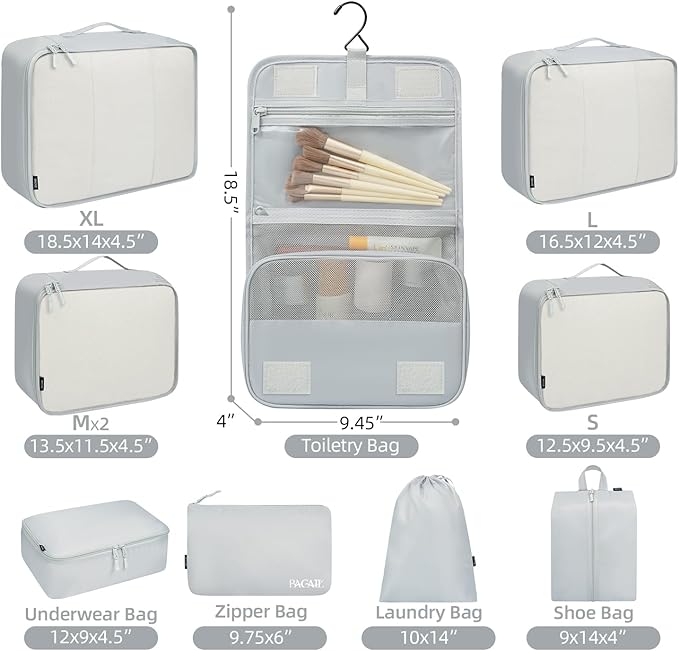 BAGAIL 6-Piece/8-Piece/10-Piece Packing Cube Set, Various Sizes Packing Organizer for Travel Accessories, Luggage, Carry-On Suitcase