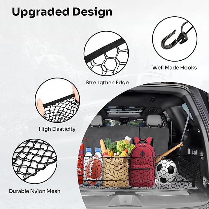Cargo Net for Chevy Suburban Tahoe GMC Yukon & Yukon XL Cadillac Escalade 2021–2025 2026 Envelope Style Heavy Duty Elastic Mesh Trunk Cargo Organizer Easy Install Storage Net with Hooks