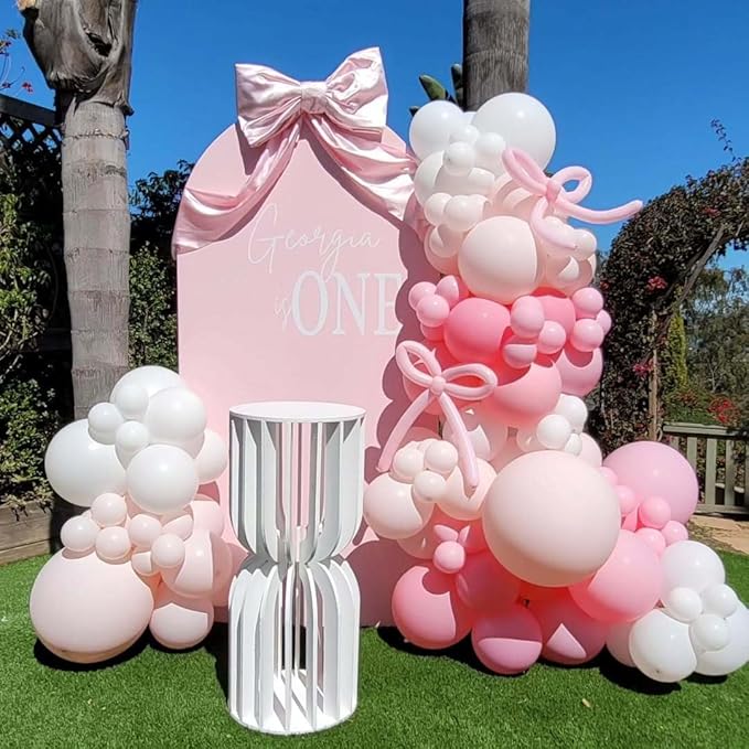 HKYOOD Pink Bow Balloon Garland Arch Kit - Coquette Birthday Decorations Coquette Bow Pink and White Balloon Arch Kit Different Size for Bridal Girls Birthday Baby Shower Party Decorations