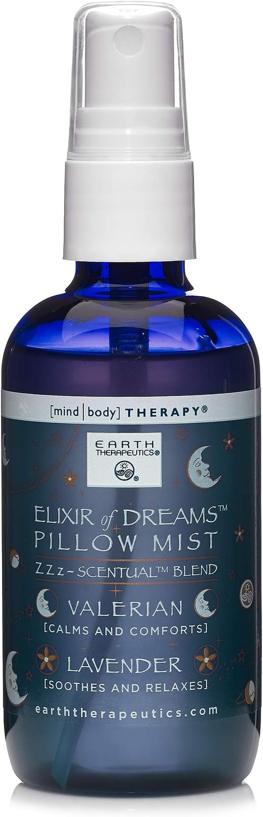 Earth Therapeutics Elixir of Dreams Pillow Mist – Natural Mist with Therapeutic Essences of Valerian Root & Lavender – Natural Relaxation Aid