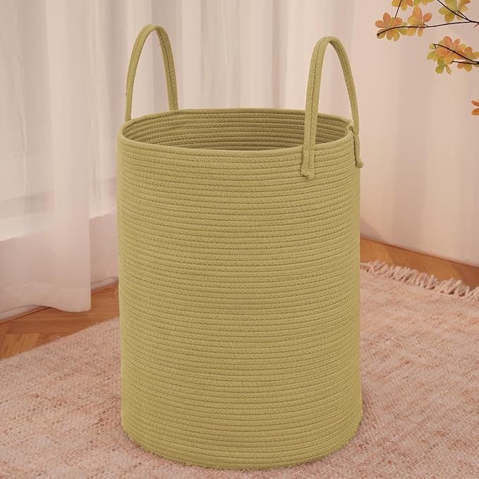Large Woven Laundry Basket Hamper, 80L Cotton Rope Storage Bin for Blankets, Toys and Clothes, Decorative Tall Nursery Hamper for Living Room, Baby Nursery, Bathroom and Bedroom, Jute