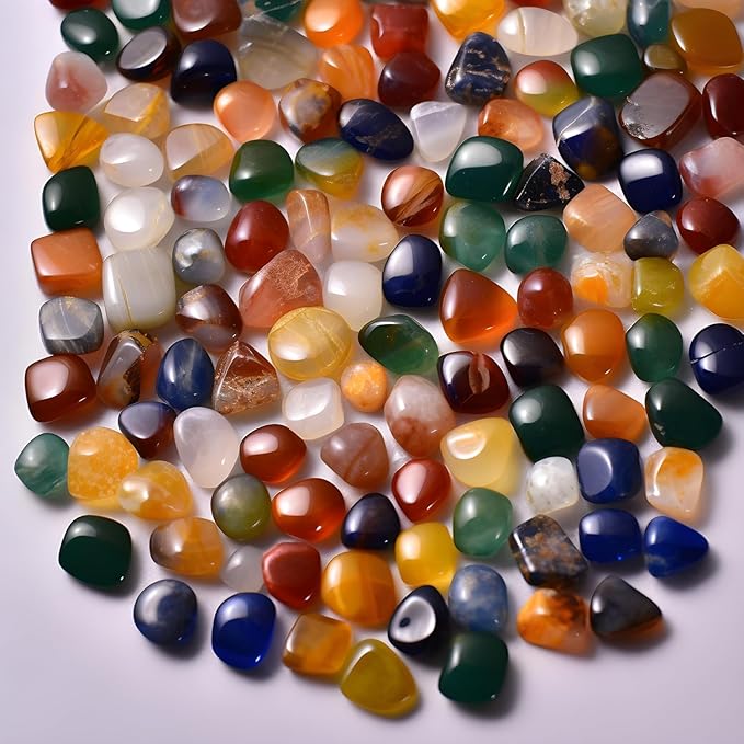 Polished Colorful Agate Crystal Stone Set - 72 Pcs, 0.5" 10 oz Handpicked Natural Tumbled Gemstones Rocks Quartz, Pebbles for Reiki, Chakra, Healing, Home Decor
