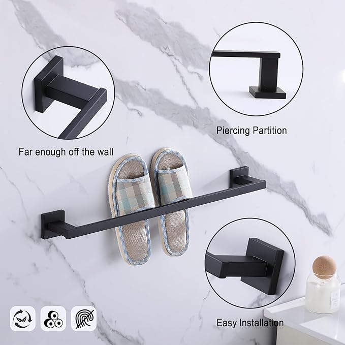 LANC 24-Inch Black Towel Bar for Bathroom Wall Mounted Matte Black Bath Towel Rack Stainless Steel Towel Rod for Cabinet Kitchen Towel Holder Towel Hanger Towel Rail, A9010MB-L6
