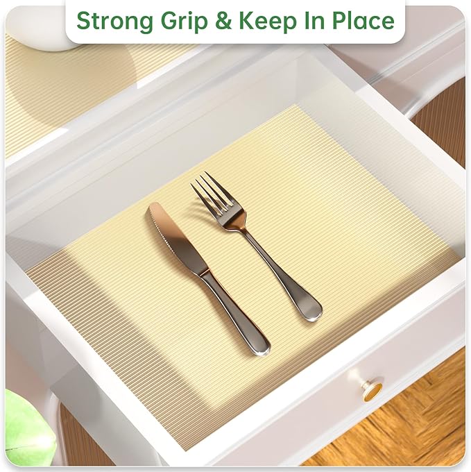 Shelf and Drawer Liner for Kitchen Cabinet, Non-Adhesive 12in x 120in Waterproof Durable Thickened EVA Material Easy-to-Cut Contact Paper Non Slip Mat for Refrigerator, Cupboard, Dresser