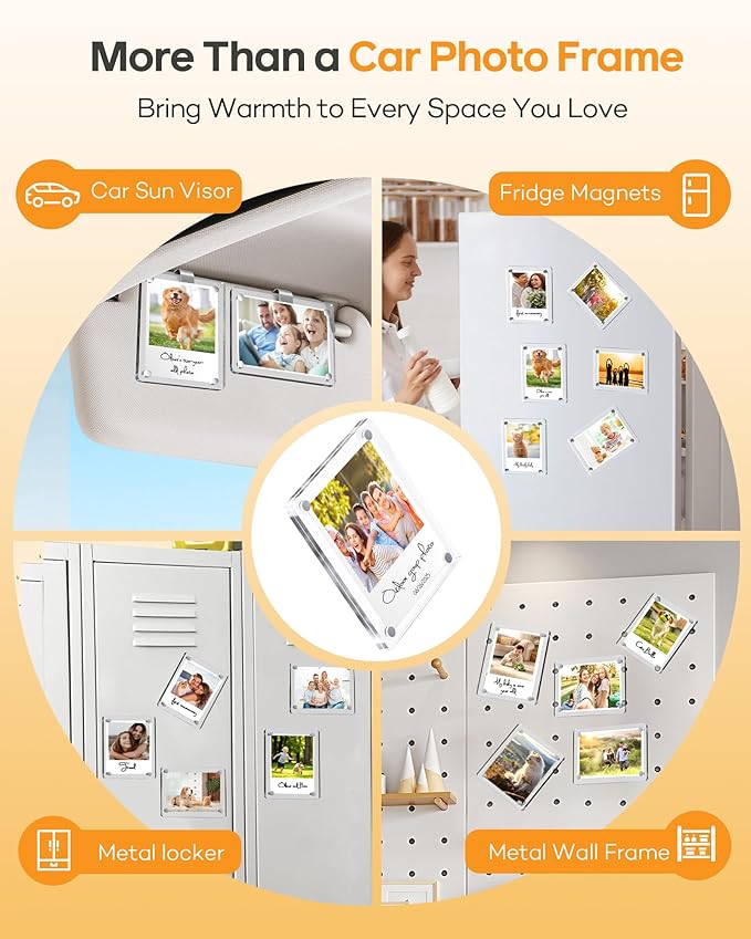 2Pcs Large Car Sun Visor Photo Clip – Magnetic 3.5"x 4.4" Acrylic Frame for Instax Wide& Polaroid i-Type Photos, Easy Clip-On Display for Car Interior,Car Auto Accessories Gifts for Family & Personal Photos Mother's Day,Father's Day