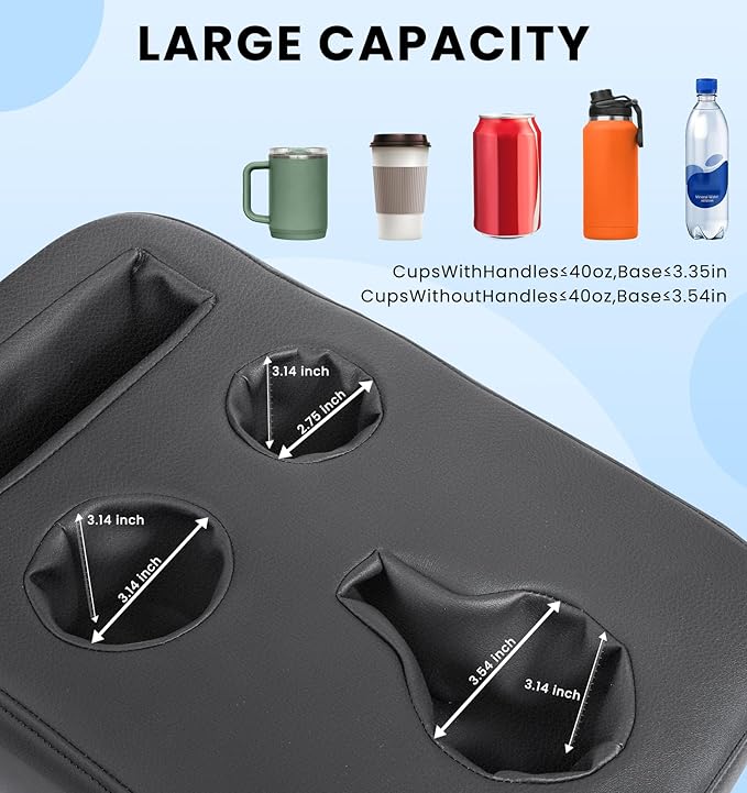 Sinvanho Car Cup Holder, Back Seat Cup Holder for Car, PU Leather Couch Sofa Bed Cup Holder Expander Tray, Boat Tray, Organizer for Trucks, Minivans, SUVs, RVs, Vehicles, Holds Drinks, Remote, Snacks