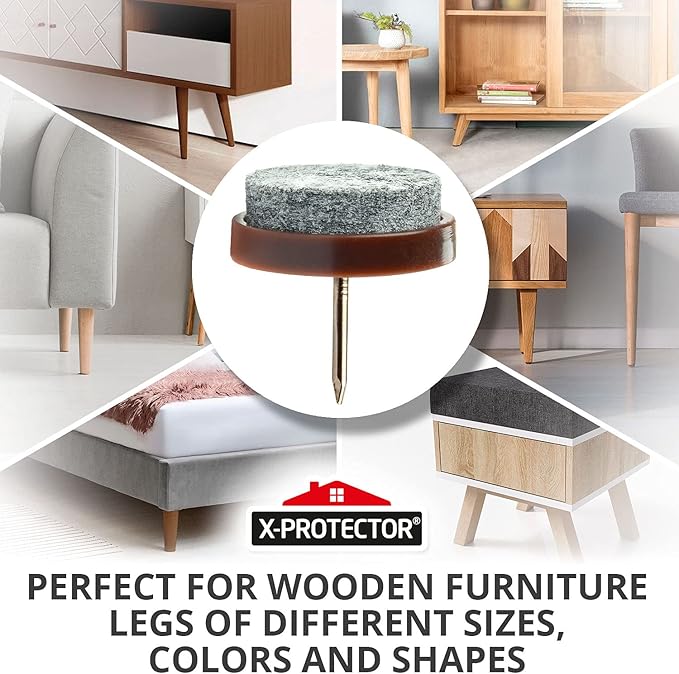 Nail-on Felt Pads X-PROTECTOR 40 PCS - 0.95" Felt Chair Pads - Floor Protectors for Furniture Legs - Best Furniture Sliders for Hardwood Floors (24 mm)!
