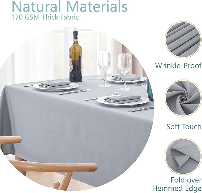 Textured Rectangle Tablecloth 60x120 inch Table Cloth Water Resistant Wrinkle Free Spill-Proof, Decorative Fabric Table Cover Washable for Banquet Parties Event Holiday Dinner, Light Grey