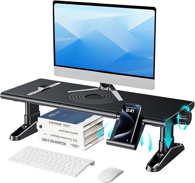 NIFBANG Computer Monitor Stand Riser for Desk,4.5-6.3 Inches Freely Height Adjustable with Cellphone Holder,Multi-Purpose Desktop Organizer Monitor Stands Riser for Computer,Laptop,Printer,TV (BLack)