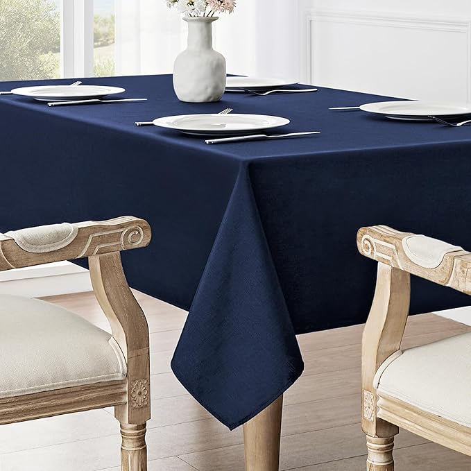 Rectangle Tablecloth Waterproof 60x144 inch Linen Textured Table Cloth Stain and Wrinkle Resistant Washable, Decorative Fabric Table Cover for Dining, Party and Camping, Navy Blue