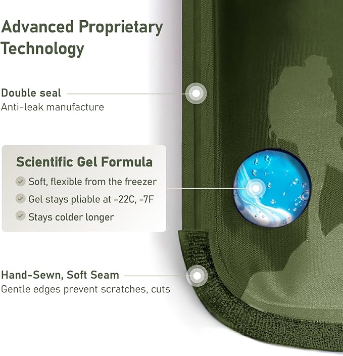 Small Flexible Gel Ice Packs for Injuries Reusable - Soft Hot and Cold Packs for Injuries for Ankle, Hand, Wrist, Head Pain Relief - 5" x 10" - 2PK - Green