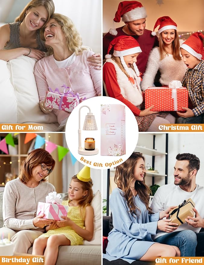 Innqoo White Crystal Candle Warmer Lamp with Timer, Dimmable Candle Warmer for Jar Candles, Height Adjustable Wax Melts Warmer, Birthday Gifts for Women Mom, House Warming Gifts New Home Decor