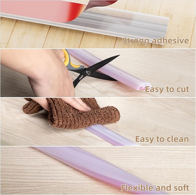 78" Transparent Shower Threshold Water Dam Stopper for Dry and Wet Separation, Self-Adhesive Collapsible Walk-in Shower Splash Guard Seal Strip, Silicone Sink Edge Water Barrier for Bathroom, Kitchen