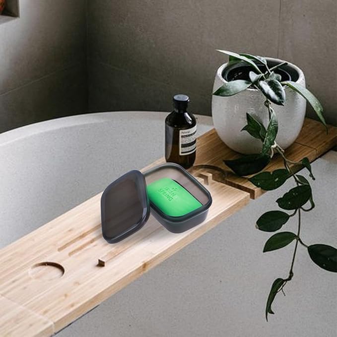 Travel Soap Container 1 Pack, Soap Bar Holder with Lid, Portable Soap Case, Leakproof Soap Box, Plastic Soap Dishes for Shower, Camping, Gym Traveling(Transparent Black)