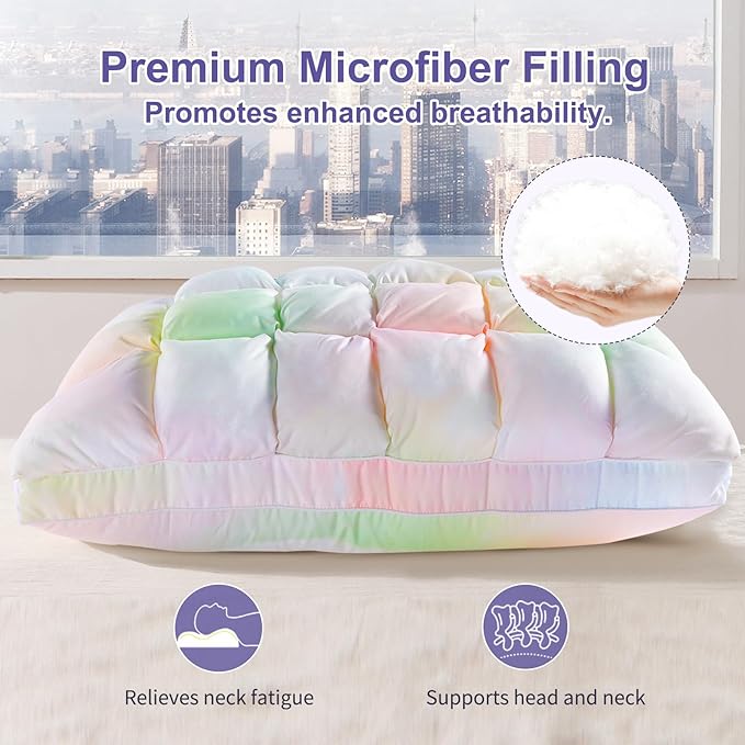 YOUR MOON Soft Pillows for Sleeping, Support Bed Pillows, Fluffy Down Alternative Pillow, Luxury Hotel Gel Pillows for Side Sleeping Queen Size (Rainbow)