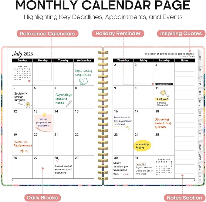 Planner 2026-2027, Academic Year Weekly and Monthly Calender Planner, from Jul 2026 - Jun 2027, Spiral Bound School Planning Book, Perfect for Teacher, Student, Women & Men, A5 (6.3" x 8.5"), Meadow Wanderer