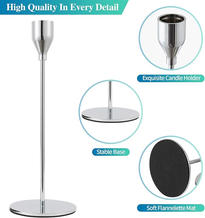 Set of 6 Silver Candlestick Holders Silver Candle Holder Taper Candle Holders Candle Holders Decorative Candlestick Holder for Home Decor, Wedding, Dinning, Party, Anniversary (Silver)