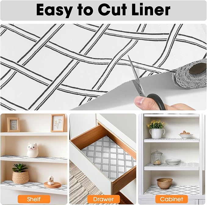 Gopas Drawer and Shelf Liner for Kitchen Cabinets Non-Adhesive, Non-Slip Cabinet Liner Shelf Paper Strong Grip Waterproof Easy to Clean for Kitchen Shelves Cupboard,Geometric,12IN X 30FT