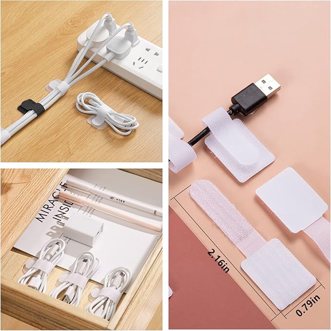 ELII 327PCS White Cable Management Kit: 4 Cable Sleeves, 65 Cable Clips with 13 Cord Holders, 20+5 Roll Cable Organizer Straps, 200 Fastening Cable Ties, 20 Cable Zip Tie Mounts for Computer (White)