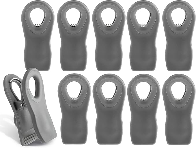 COOK WITH COLOR Bag Clips with Magnet- Food, Chip and Bag Clips for Food Storage with Airtight Seal Grip for Bread Bags, Snack Bags and Food Bags (Gray, Pack of 10)