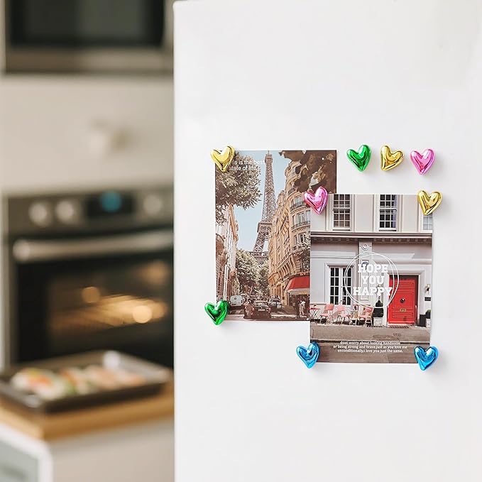 20PCS Heart Refrigerator Magnets,Mixed Gold Pink Blue Green 4 Colors,0.83inch Small Magnets for Fridge,Cute Colorful Plastic Love Heart Photos Magnetic Stickers for Whiteboard