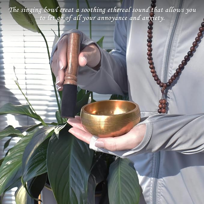 Artcome 7PCS Tibetan Meditation Set - Tibetan Singing Bowl & Tibetan Tingsha Cymbals Bells Handmade in Nepal for Meditation, Yoga, Tranquility, Relaxation, Chakra Healing, Stress Relief & Mindfulness