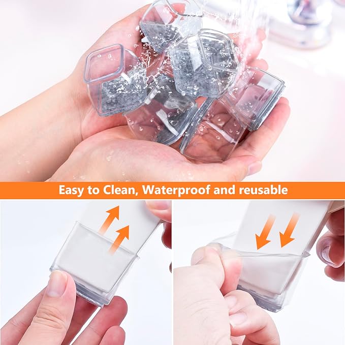 16pcs Square Chair Leg Floor Protectors, Furniture Pads for Hardwood Floors, Furniture Sliders for Chair Legs, Floor Protectors for Chairs, Silicone Chair Leg Caps Cover, Clear, Large