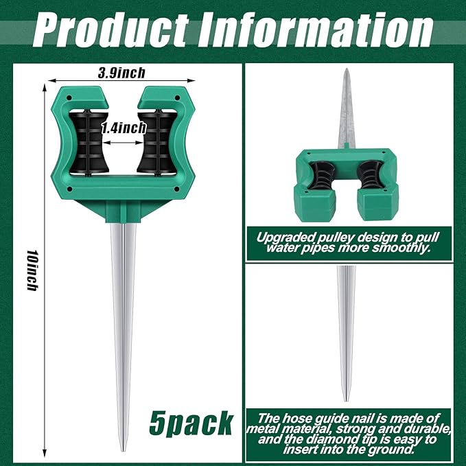 Yaocom 5 Pcs Hose Guide for Garden 10 Inch Rust Proof Metal Garden Spike Roller Reel Lawn Hose Support Spike Stakes Holder for Yard Lawn Plant Protection
