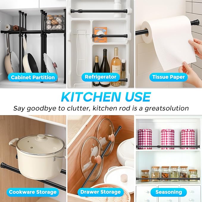 Tension Curtain Rod 12-20inches Small Tension Rods Black Adjustable Spring Tension Curtain Rods 2 Pack Mini Curtain Rod Short for Cupboard Closet Rod Kitchen Drawers No Drill Cupboard Cabinets