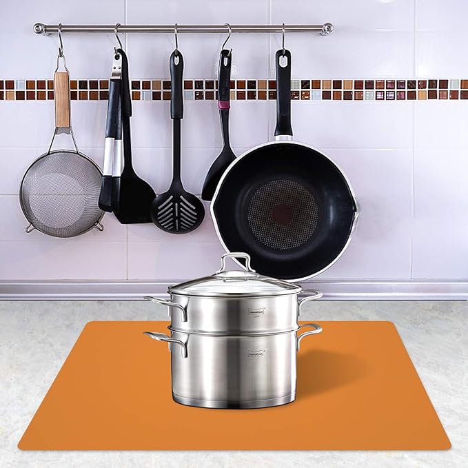 Silicone Placemats, Food-Grade Non-Slip Waterproof, Dining, Stain Resistant, Countertop Protector, Kitchen Counter Mat, Heat Resistant, Baking mat Dishwasher Safe (23.6"×15.7"-2pack, Orange)